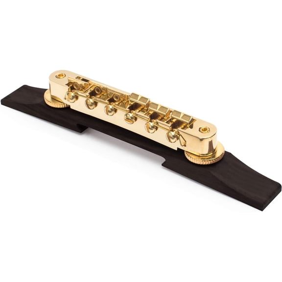 Tune-o-matic Bridge For Archtop Guitar, Gold Hardware on Ebony Base