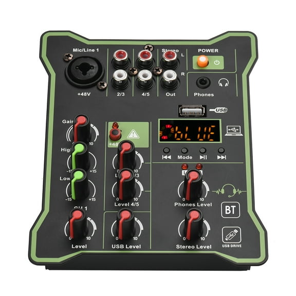 Tuner,Console 48v Sound Console 48v 5-channel Audio Sound Led Display Built-in Function Dj Live 48v Usb Built-in Bt Function Usb Audio Led Tuner Eryue 5-channel Usb O Led Black