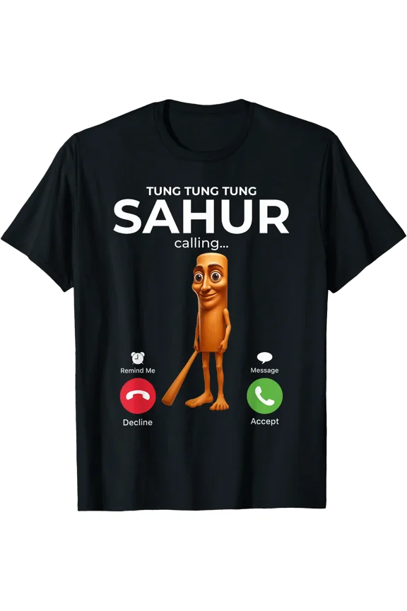 Tung Sahur Calling Funny Fishing Brainrot Joke Boys Kid Meme T-Shirt