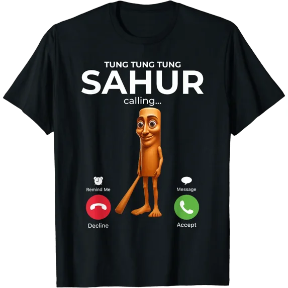 Tung Sahur Calling Funny Fishing Brainrot Joke Boys Kid Meme T-Shirt ...