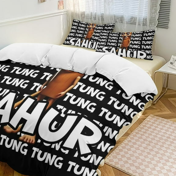 Tung Tung Tung Sahu-r 3 Piece Comforter Bedding 1 Set Super Soft Quilt Cover with 2 Pillowcases Funny Merch Movie Fans Gifts for Girls Boys Kids Adults 86"x70"