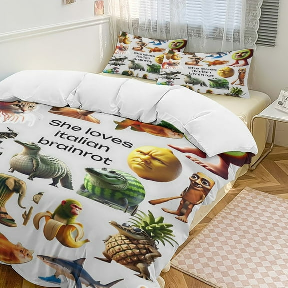 Tung Tung Tung Sahu-r 3 Piece Comforter Bedding 1 Set Super Soft Quilt Cover with 2 Pillowcases Funny Merch Movie Fans Gifts for Girls Boys Kids Adults 86"x70"