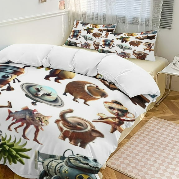 Tung Tung Tung Sahu-r 3 Piece Comforter Bedding 1 Set Super Soft Quilt Cover with 2 Pillowcases Funny Merch Movie Fans Gifts for Girls Boys Kids Adults 86"x70"