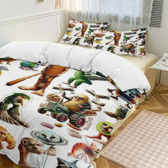 Tung Tung Tung Sahu-r 3 Piece Comforter Bedding 1 Set Super Soft Quilt Cover with 2 Pillowcases Funny Merch Movie Fans Gifts for Girls Boys Kids Adults 86"x70"