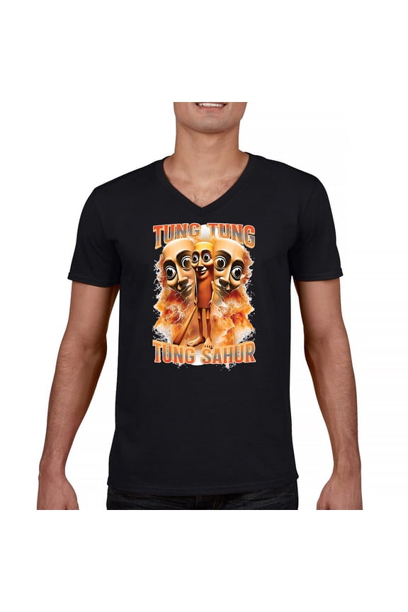 Tung Tung Tung Sahur Men's V-Neck T-shirt Fun Italian Brainrot Gen Z Alpha Meme