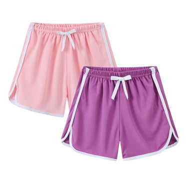 Tungbrin 2 Pack Girls Athletic Shorts Toddler Summer Color Block Elastic Waist Drawstring Shorts Workout Running Shorts