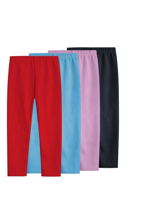 4 Pack Girls Leggings Casual High Elastic Waisted Ankle Length Leggings Spring Thin Stretch Tights Pants for Kids