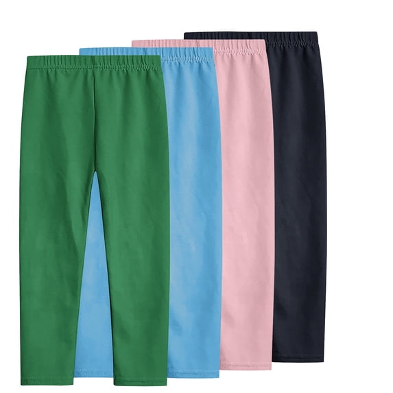 Tungbrin 4 Pack Girls Leggings Toddler Comfort Stretchy High Waisted Pants Kids Full Length Pull on Tights Multipack
