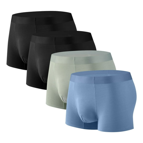 Tungbrin 4 Pack Men's Plus Size Boxer Briefs Stretchy Quick Dry Mid Waist Sports Panties Solid Color Underwear