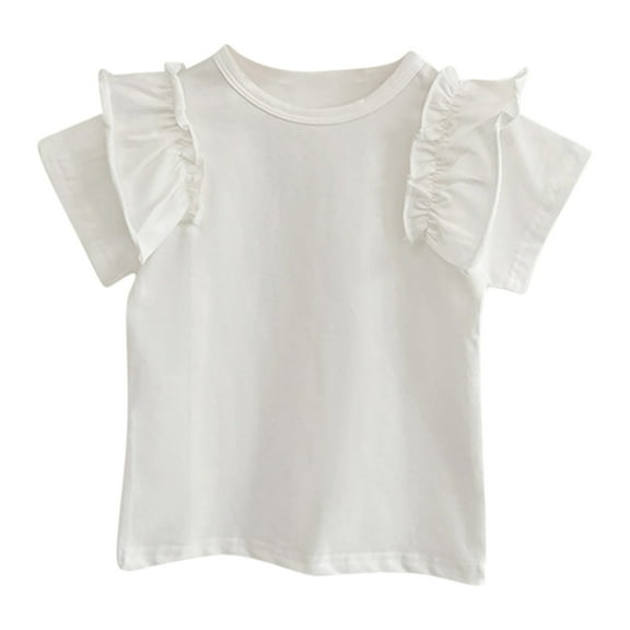 Tungbrin Baby Girls Tops Cute Ruffled Trim Short Sleeve Round Neck T-Shirts Infant Basic Solid Color Casual Clothes