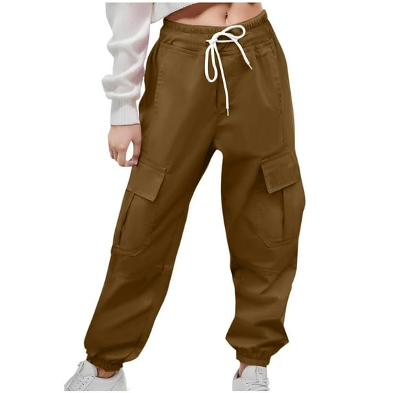 Tungbrin Cargo Pants for Kids Boys Girls Drawstring High Waisted Track Pants Outdoors Sports Trousers with Multi Pockets