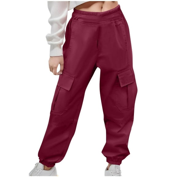 Tungbrin Cargo Pants for Kids Boys Girls Drawstring High Waisted Track Pants Outdoors Sports Trousers with Multi Pockets
