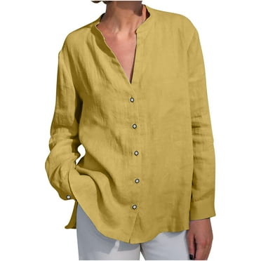 Tungbrin Cotton Button down Shirts for Women Deep V Neck Long Sleeve Loose Comfy Tops Solid Oversized Cardigan