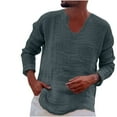 thumbnail image 1 of Tungbrin Fall Shirts for Men Big and Talls Casual Long Sleeve V Neck Tees Loose Solid Color Distressed T Shirts, 1 of 6