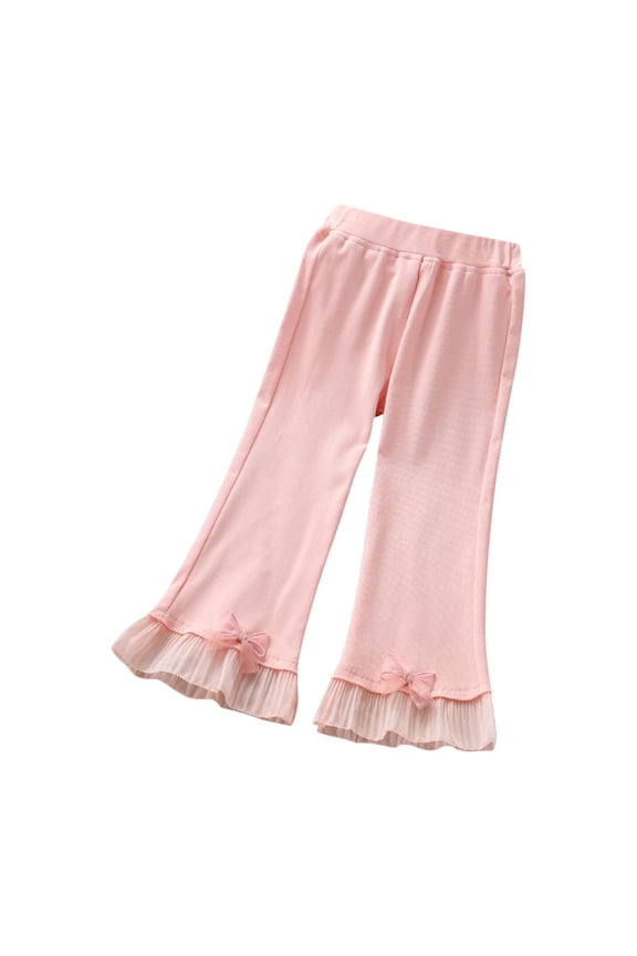 Flare Leggings for Baby Girl Cute Bowknot Front Elastic Waist Palazzo Pants Fashion Tulle Trim Trousers