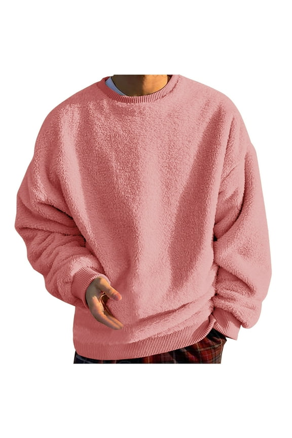 Fuzzy Sweatshirt for Men Winter Warm Long Sleeve Crewneck Oversized Shirts Plus Size Comfy Soft Plush Tops