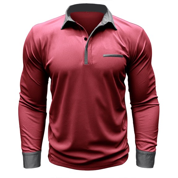 Tungbrin Golf Shirts for Men Business Casual Long Sleeve Quarter Button Lapel Tees Fashion Office Work Slim Shirt