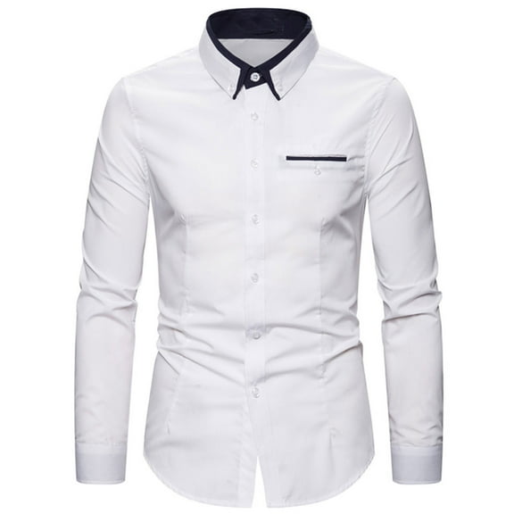 Tungbrin Men's Dress Shirts Stretch Slim Long Sleeve Collar Button down Wedding Prom Shirt Business Casual Shirts