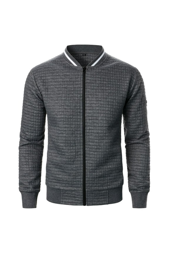 Men's Knitted Bomber Jackets Lightweight Long Sleeve Full Zipper Outwear Solid Color Casual Coat with Pocket