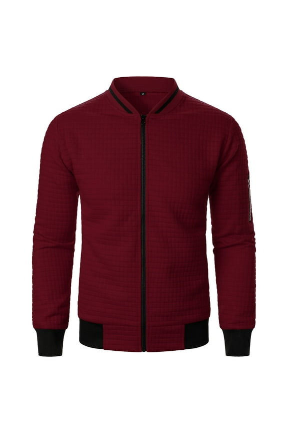 Men's Knitted Bomber Jackets Lightweight Long Sleeve Full Zipper Outwear Solid Color Casual Coat with Pocket