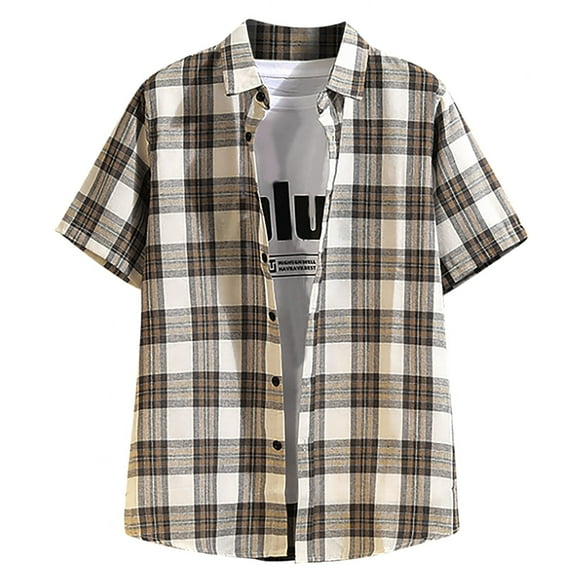 Tungbrin Men's Plaid Button down Shirts 2025 Trendy Short Sleeve Lapel Tops Teen Boys Big and Talls Casual Blouse Tees