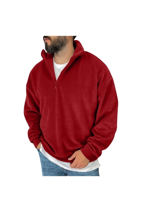 Men's Quarter Zip Pullover Fleece Long Sleeve Stand Collar Sweatshirts Comfort Soft Sweater Tops
