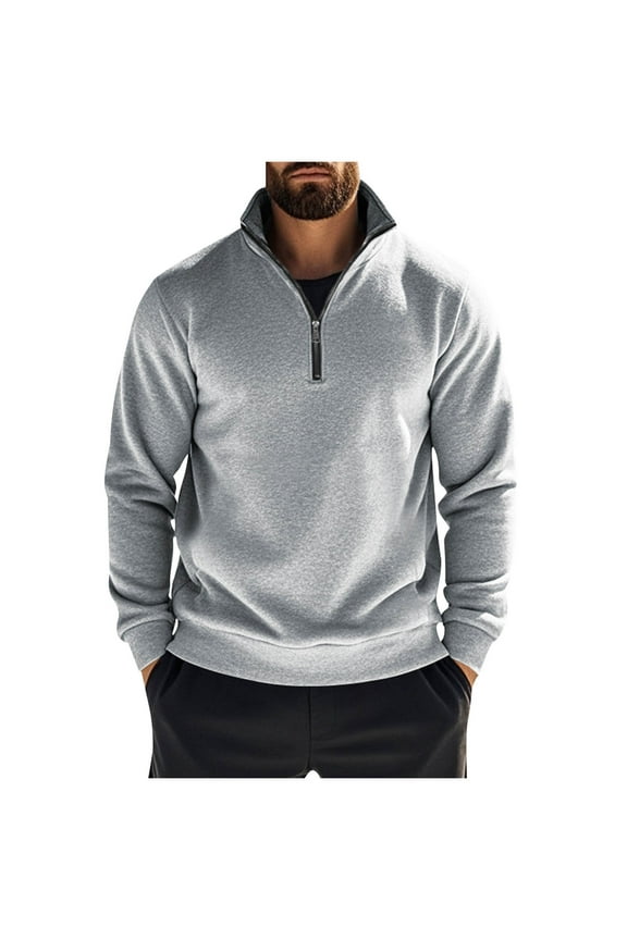 Men's Quarter Zip Sweatshirt Big and Talls Long Sleeve Collared Pullovers Fall Winter Casual Fleece Warm Clothes