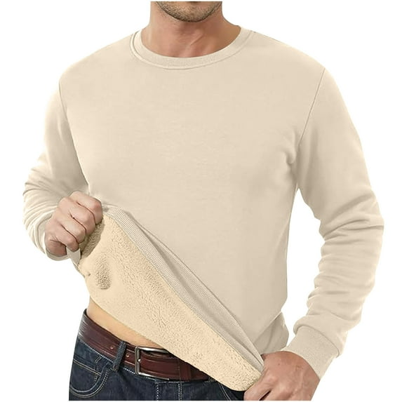 Tungbrin Men's Sherpa Lined Shirts Winter Big and Talls Long Sleeve Crewneck Fleece Pullover Thick Thermal Sweatshirts
