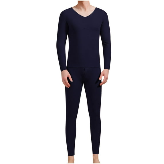 Tungbrin Men's Thermal Underwear Sets 2 Piece Big and Talls V Neck Long Sleeve Base Layer Tees and Bottoms Sleepwear