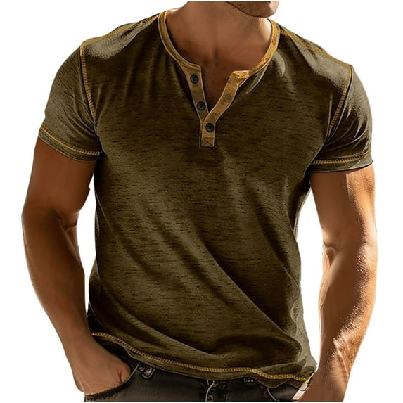 Tungbrin Mens Button up Shirts Classic 3 Buttons Short Sleeve Crewneck Tees 2025 Summer Fashion Color Block T Shirt