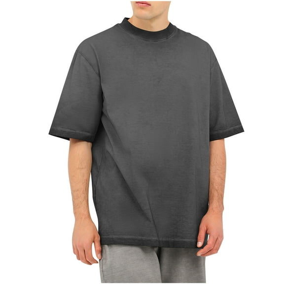 Tungbrin Mens Short Sleeve Shirt Classic Washed Cotton Loose Crewneck Tops Summer Fashion Distressed Casual Tshirts