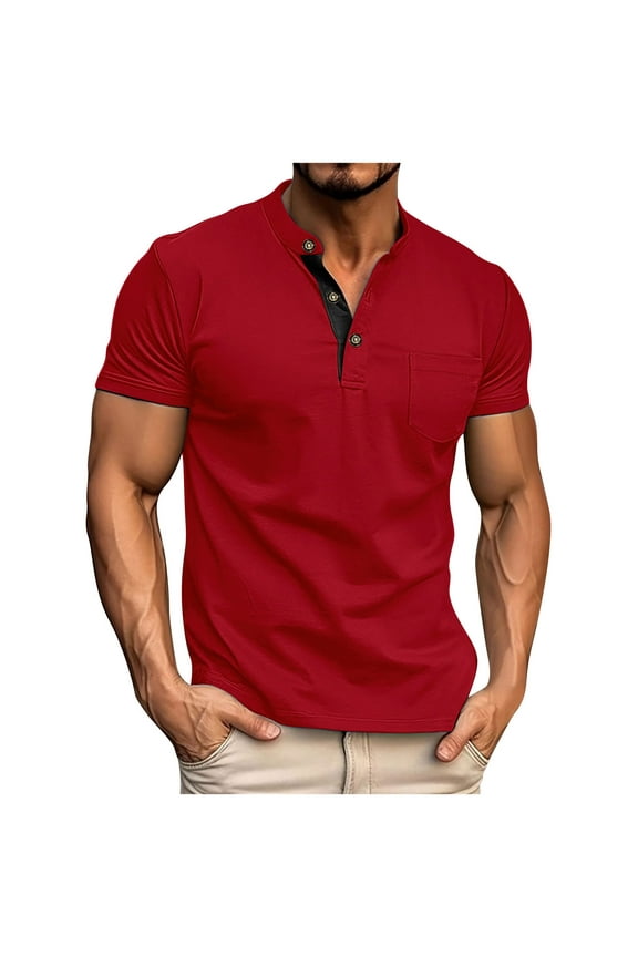 Mens Summer T Shirts Big and Talls Casual Short Sleeve Button up Tops Classic 3 Buttons Shirt with Pocket