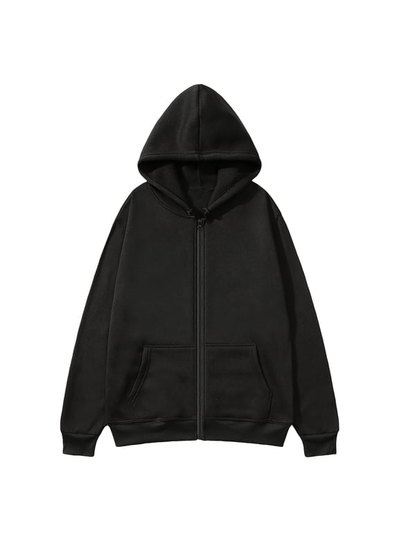 Mens Zip up Hoodies Fall Plus Size Solid Long Sleeve Sweatshirts Full Zipper Casual Jacket with Pockets