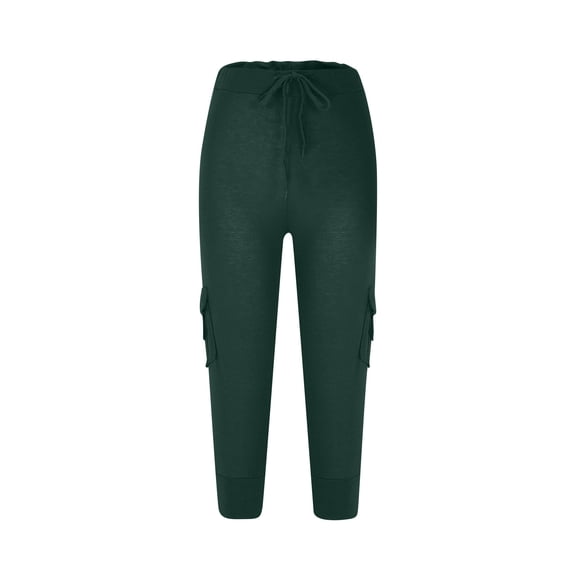 Tungbrin Plus Size Capri Pants for Women Mid Rise Soft Comfy Cargo Leggings with Pockets Drawstring Stretch Slim Trousers