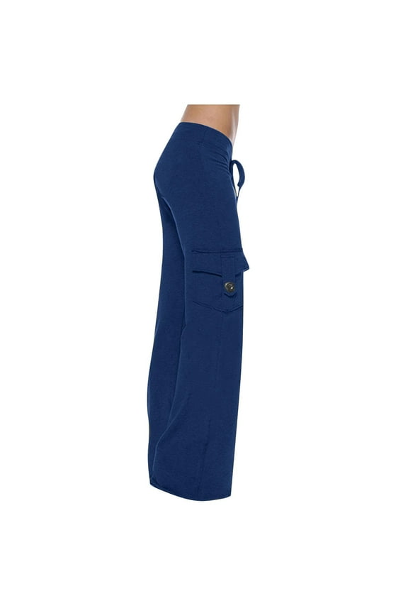 Plus Size Cargo Leggings for Women Flared Stretch Solid Trendy Pants Drawstring Mid Rise Yoga Trousers with Pockets