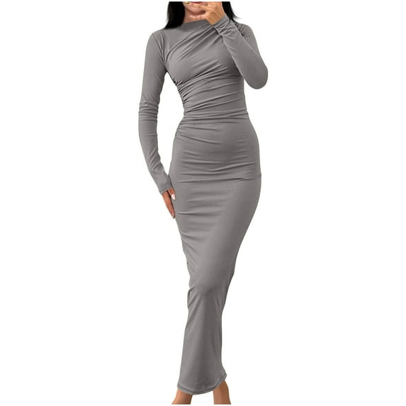 Tungbrin Plus Size Dresses for Women Fall Winter Fleece Warm Casual Dresses Long Sleeve Round Neck Warm Cozy Midi Dresses