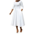 thumbnail image 1 of Tungbrin Plus Size Midi Dresses for Women Solid Crew Neck Pleated Dresses Long Sleeve Casual Dresses with Pockets, 1 of 5