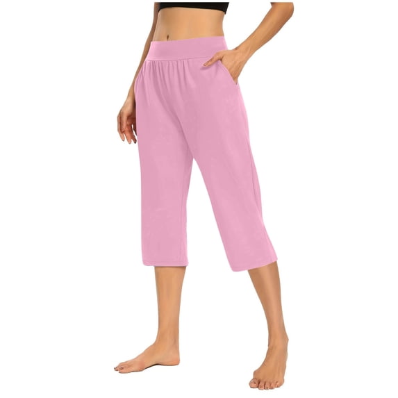 Tungbrin Plus Size Pants for Women Elastic High Waist Straight Leg Solid Trousers Fall Casual Cropped Pants with Pockets