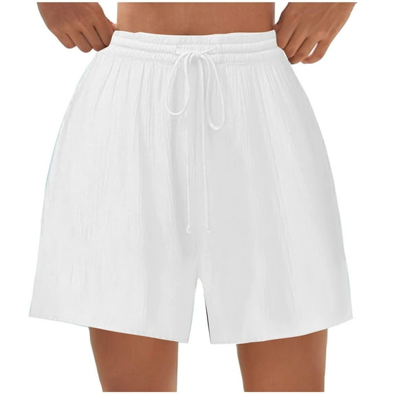 Tungbrin Plus Size Shorts for Women Elastic Waist Drawstring Wide Leg Shorts Solid Color Summer Beach Casual Shorts
