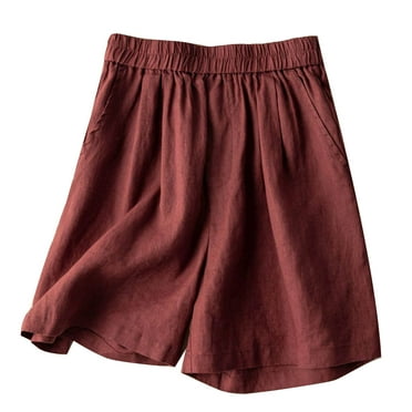 Tungbrin Plus Size Shorts for Women Flowy Solid Summer Beach Casual Shorts with Pockets Elastic Waist Loose Wide Leg Shorts