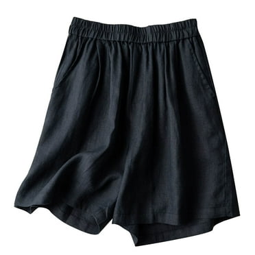 Tungbrin Plus Size Shorts for Women Flowy Solid Summer Beach Casual Shorts with Pockets Elastic Waist Loose Wide Leg Shorts