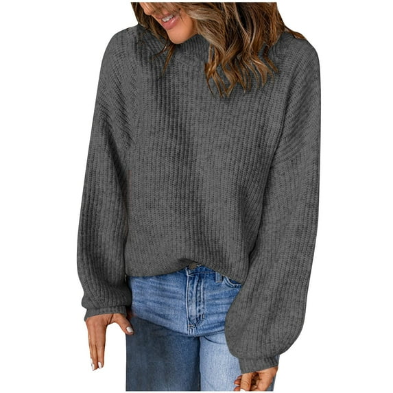 Tungbrin Plus Size Sweater for Women Solid Loose Stand Collar Puff Long Sleeve Tops Going out Casual Soft Comfy Blouse
