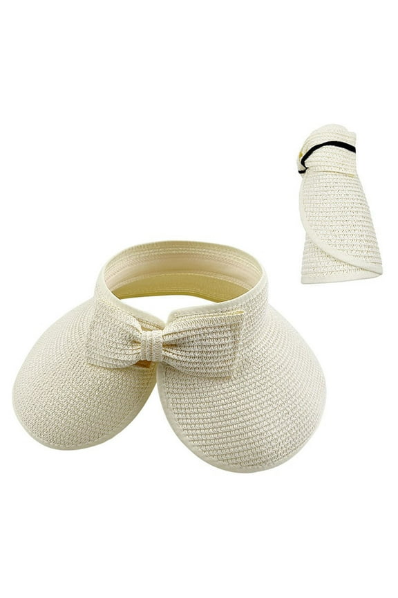 Straw Sun Hats for Women Wide Brim Topless Foldable Packable Hats Summer Beach Visor Hat UPF 50+
