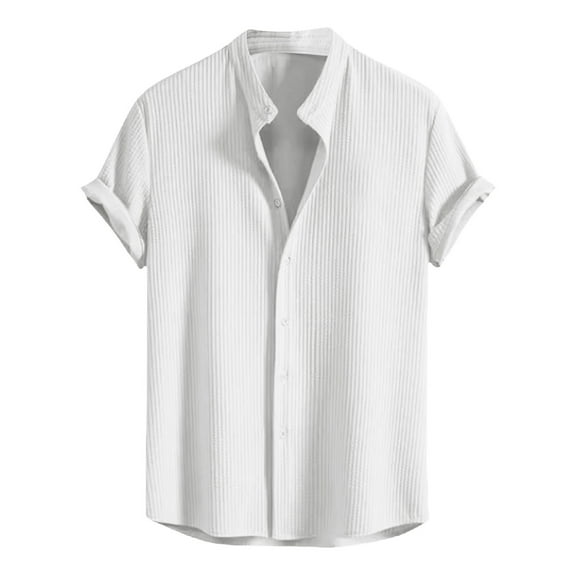 Tungbrin Summer Shirts for Men Short Sleeve Casual Button down Shirt Fashion Textured Comfy Tops Solid Color Outfits