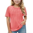 thumbnail image 1 of Tungbrin Summer Short Sleeve Shirts for Girls Casual Pleated Crewneck Dressy Tops Kids Loose Fashion Solid Tops, 1 of 5