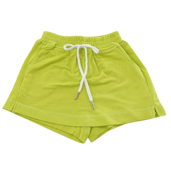 Tungbrin Summer Shorts for Girls Kids Casual Drawstring Elastic Waist Short Pants Cotton Solid Shorts with Pockets