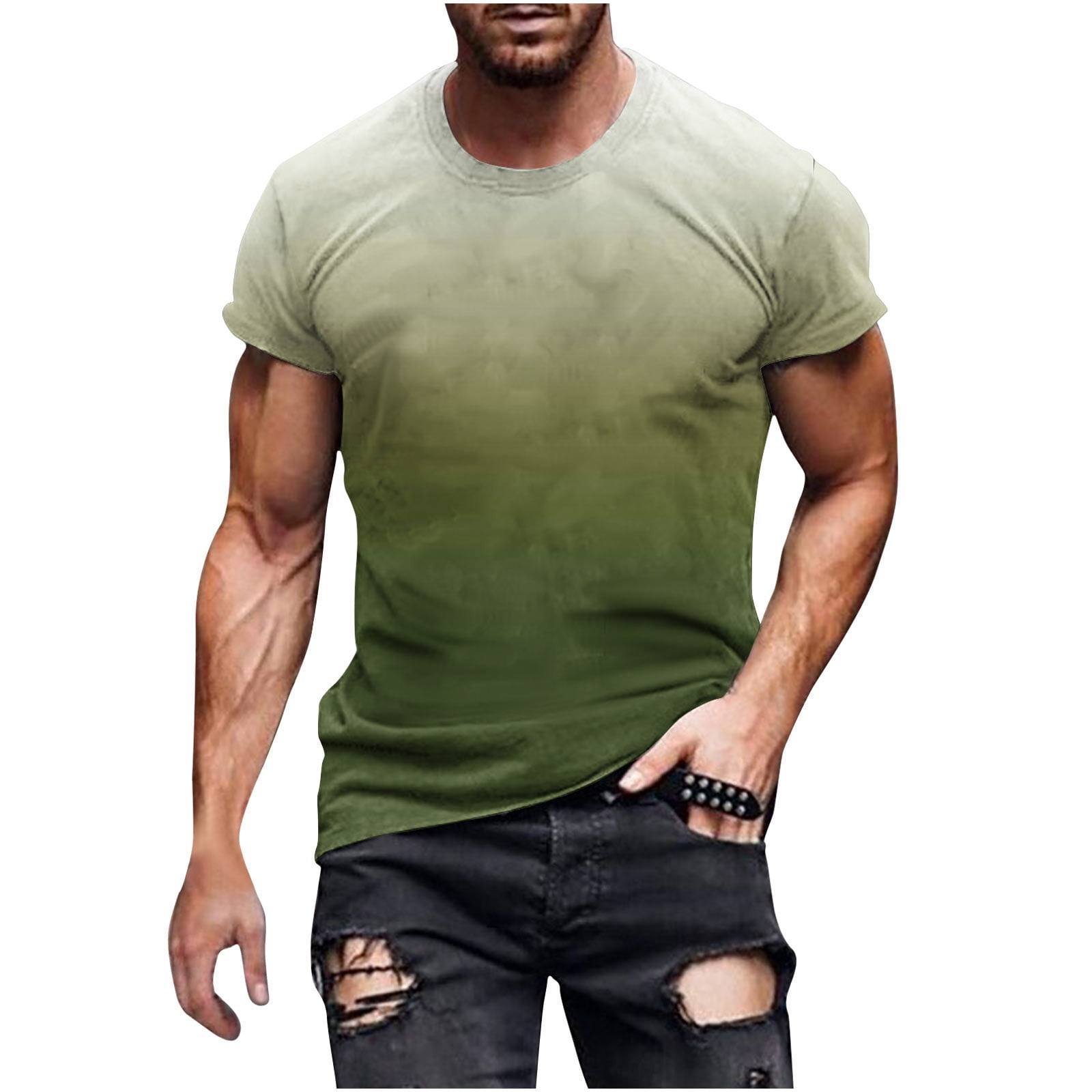 Tungbrin Summer T Shirts for Men 2025 Trendy Gradient Color Short