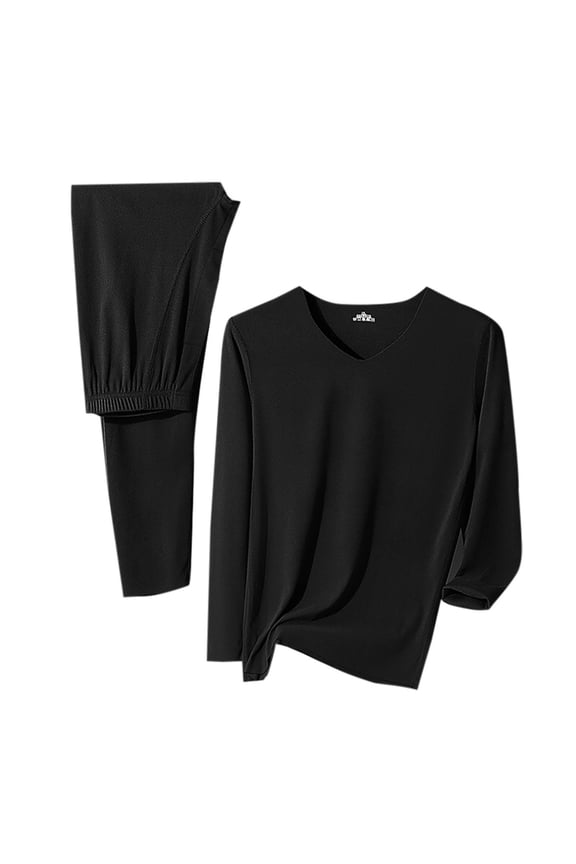 Thermal Underwear Set for Men 2 Piece V Neck Long Sleeve Base Layer Shirts and Bottoms Winter Stretch Clothes