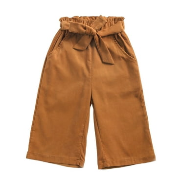 Tungbrin Toddler Baby Girls Corduroy Pants Cute Tie Waisted Wide Leg Trousers Fashion Solid Color Pants with Pockets