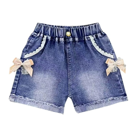 Tungbrin Toddler Girls Jean Shorts Summer Cute Bowknot Decoration Elastic Waisted Shorts Baby Casual Denim Shorts